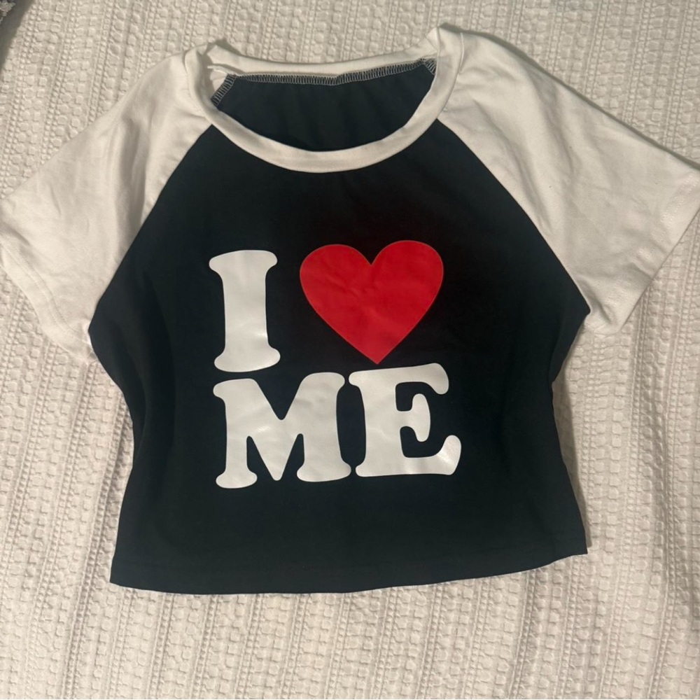 Kids Black and White Raglan Shirt with Red Heart